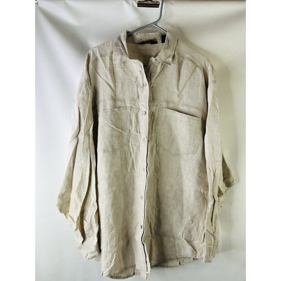 Eddie Bauer Linen Double Pocket Long Sleeve Button Shirt Beige - Picture 4 of 6